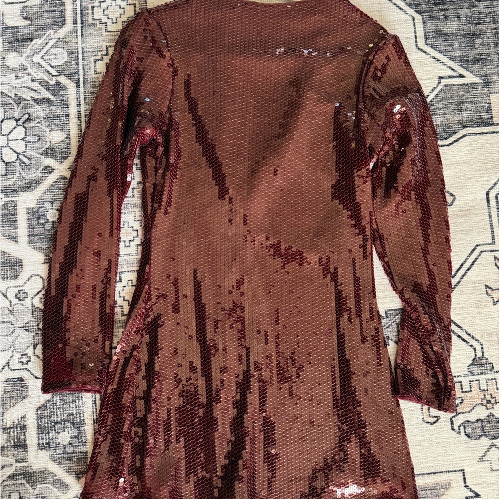 Abercrombie & Fitch Long Sleeve Sequin Dress in Deep Red